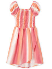 Girls Ombre Smocked High Low Dress