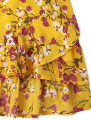 Girls Floral Faux Wrap Dress