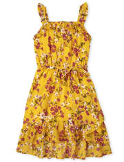 Girls Floral Faux Wrap Dress