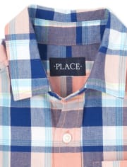 Camisa con botones de popelina a cuadros para niños