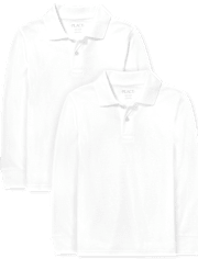 Polo de piqué de manga larga de uniforme para niños, paquete de 2