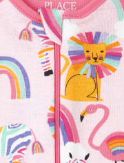 Pijamas de una pieza de algodón ajustados con diseño de león arcoíris para bebés y niñas pequeñas