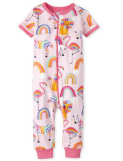 Pijamas de una pieza de algodón ajustados con diseño de león arcoíris para bebés y niñas pequeñas