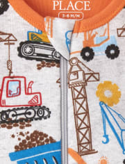 Pijamas de una pieza recortados de algodón ajustados para construcción para bebés y niños pequeños
