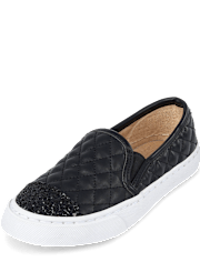Baskets à enfiler matelassées uniformes à paillettes pour fille
