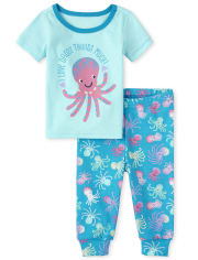 Pyjama en coton ajusté Daddy Octopus pour bébés et petites filles