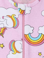 Pijamas de una pieza de algodón ajustados con unicornio arcoíris para bebés y niñas pequeñas