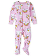 Pijamas de una pieza de algodón ajustados con unicornio arcoíris para bebés y niñas pequeñas