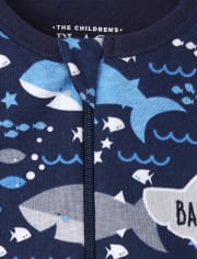 The Children's Place Baby And Toddler Boys Shark Snug Fit Cotton 4-Piece Pajamas 