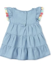 Baby Girls Embroidered Tassel Denim Tiered Dress