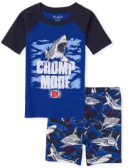 Boys Glow Shark Snug Fit Cotton Pajamas