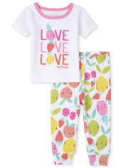 Pijamas de algodón ajustados para bebés y niñas pequeñas Love Fruit