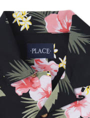 Boys Matching Family Tropical Poplin Button Down Shirt