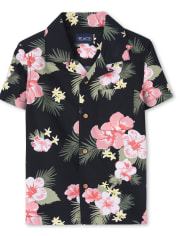 Boys Matching Family Tropical Poplin Button Down Shirt