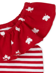 Haut à volants rayé à mélanger et assortir pour la fête du Canada pour petites filles