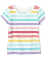 Baby And Toddler Girls Short Sleeve Rainbow Striped Basic Layering Tee The Children S Place Simplywht