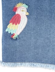 Baby And Toddler Girls Embroidered Bird Denim Shortie Shorts