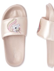 Girls Rhinestud Unicorn Slides