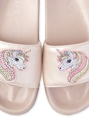 Girls Rhinestud Unicorn Slides