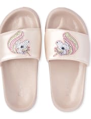 Girls Rhinestud Unicorn Slides