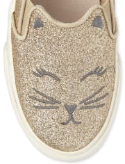 Girls Glitter Cat Slip On Sneakers
