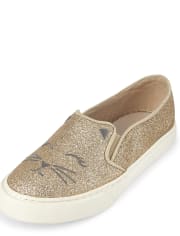 Girls Glitter Cat Slip On Sneakers