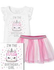 Baby And Toddler Girls Birthday Glitter Cake Ruffle Top And Tutu Skirt Set