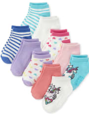 Toddler Girls Unicorn Striped Ankle Socks 10-Pack