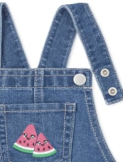 Pantalones cortos de mezclilla con estampado de sandía bordados para bebés y niñas pequeñas