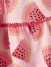 Vestido con hombros descubiertos y volante de sandía para bebés y niñas pequeñas