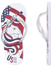 Girls Americana Glitter Unicorn Flip Flops