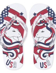 Girls Americana Glitter Unicorn Flip Flops