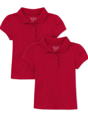 Toddler Girls Uniform Ruffle Pique Polo 2-Pack