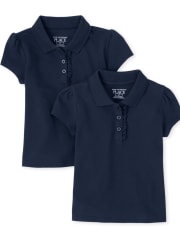 Toddler Girls Uniform  Ruffle Pique Polo 2-Pack