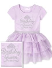 Vestido de tutú de reina de cumpleaños con purpurina para bebés y niñas pequeñas