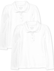 Baby And Toddler Girls Uniform Long Sleeve Ruffle Pique Polo 2-Pack