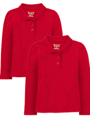 Toddler Girls Uniform Ruffle Pique Polo 2-Pack
