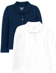 Toddler Girls Uniform Ruffle Pique Polo 2-Pack