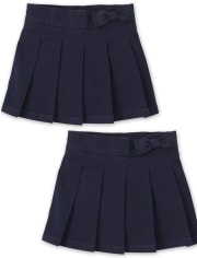 Toddler Girls Uniform Bow Pleated Skort 2-Pack