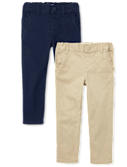 Paquete de 2 pantalones chinos ajustados de uniforme para niñas pequeñas