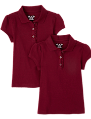 Girls Uniform Ruffle Pique Polo 2-Pack