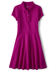 Girls Uniform Ruffle Pique Polo Dress