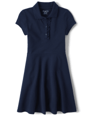 Girls Uniform Ruffle Pique Polo Dress