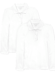 Polo de piqué con volantes de manga larga de uniforme para niñas, paquete de 2