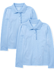 Polo de piqué con volantes de manga larga de uniforme para niñas, paquete de 2