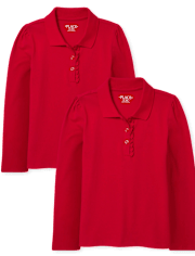 Girls Uniform Ruffle Pique Polo 2-Pack