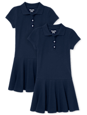 Vestido tipo polo de piqué de uniforme para niña, paquete de 2