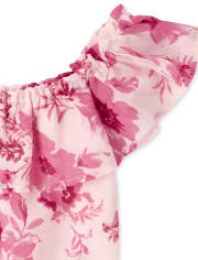 Conjunto de niñas top con volante floral y falda cruzada sintética