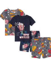 Baby And Toddler Boys Popcorn Snug Fit Cotton 4-Piece Pajamas
