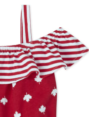 Barboteuse à épaules dénudées en forme de feuille d'érable pour la fête du Canada pour bébés et petites filles
